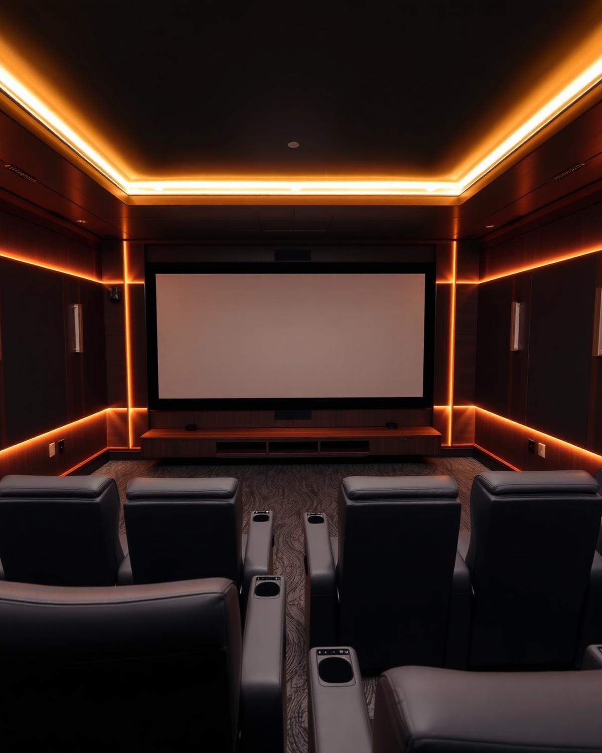 Home theater com áudio distribuído e iluminação cênica